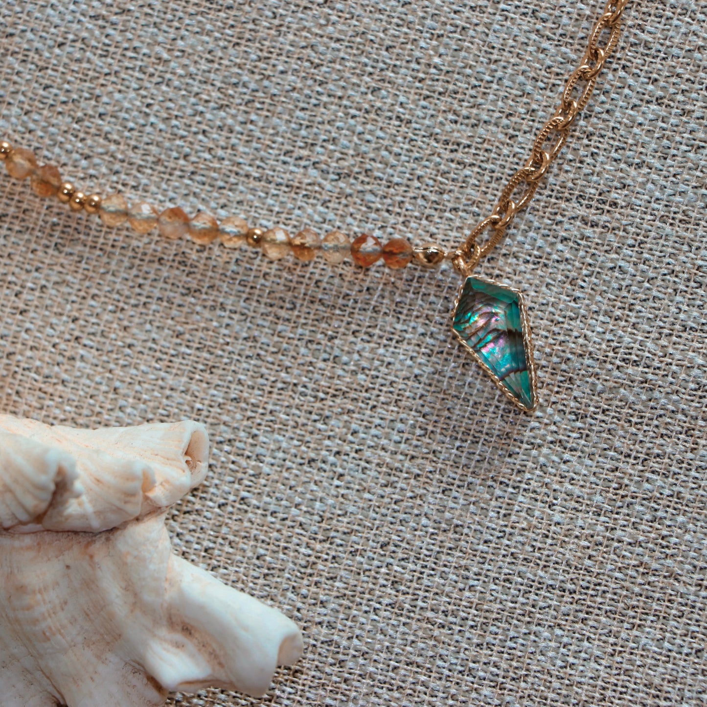 Abalone Quartz Necklace with Citrine