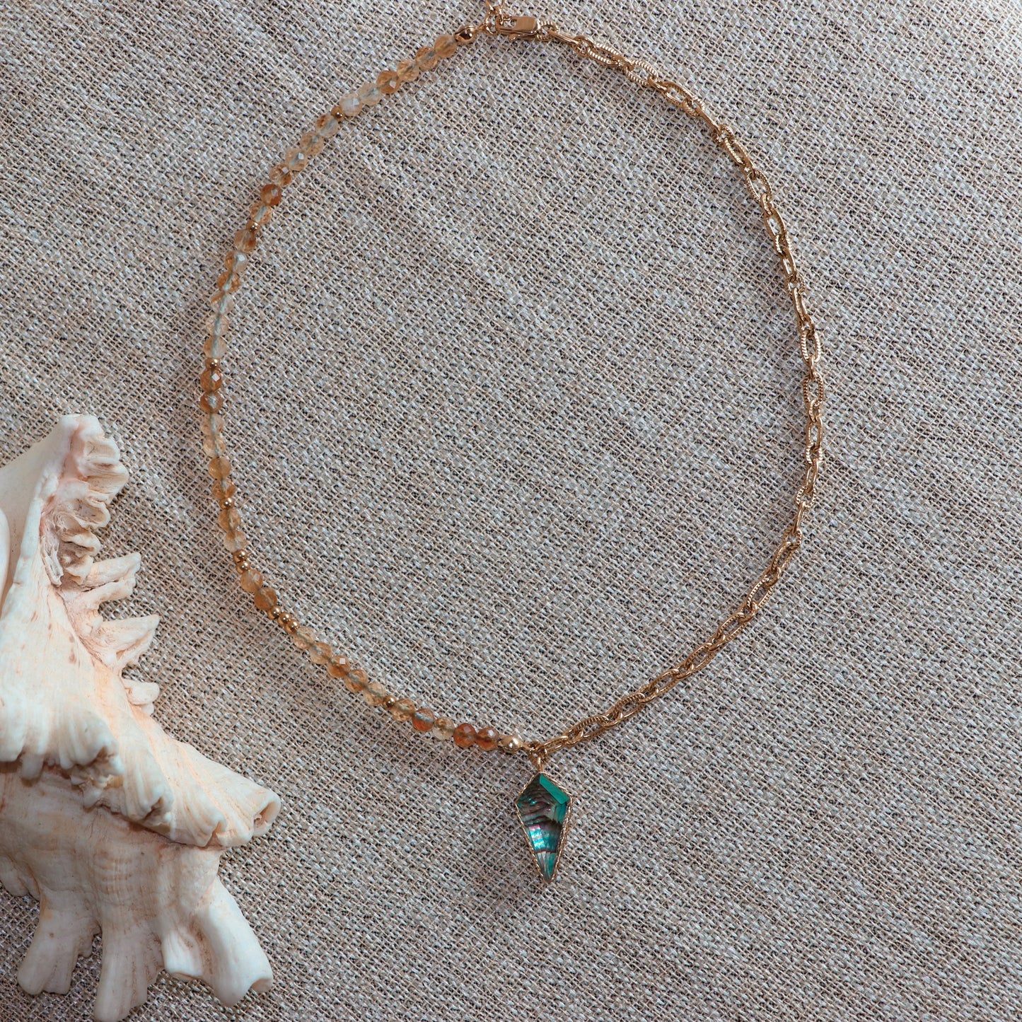 Abalone Quartz Necklace with Citrine
