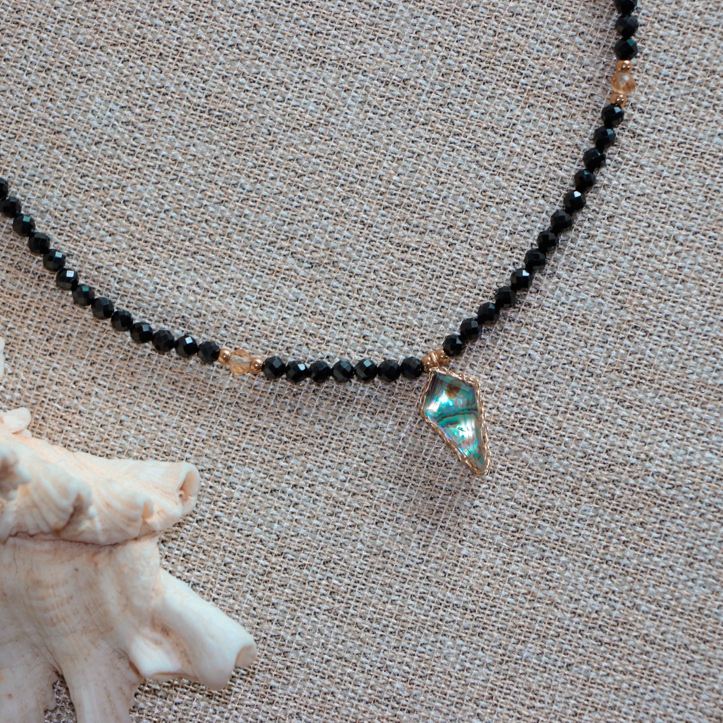 Abalone Quartz Necklace with Onyx