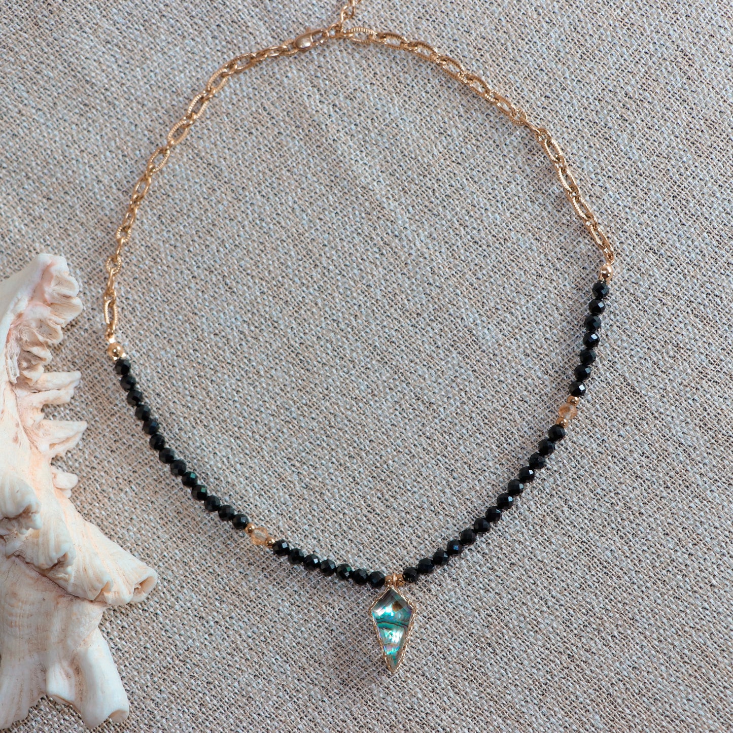 Abalone Quartz Necklace with Onyx